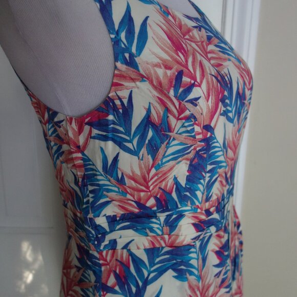 NWT FOREVER 21 Cream Blue Pink Side Pleated Sundress – Large - Picture 2 of 8